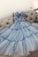 Blue Sweetheart Tulle Lace Appliques Long Prom Dresses Evening Dress
