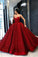 Sparkly Ball Gown Burgundy Strapless Sweetheart Prom Dresses, Long Quinceanera Dresses SRS15428