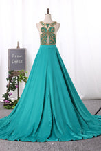 Load image into Gallery viewer, 2024 Prom Dresses Stretch Satin A Line Scoop Beaded Bodice