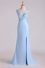 Load image into Gallery viewer, 2023 Hot Halter Sheath Prom Dresses With Slit And Beading Chiffon Sweep Train