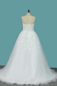 2023 Sweetheart Organza A Line Wedding Dresses With Applique And Beads Sweep Train