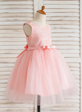 Load image into Gallery viewer, - Girl Thalia Bow(s) Scoop Ball-Gown/Princess Flower Neck Dress Flower Girl Dresses With Knee-length Sleeveless Tulle/Lace