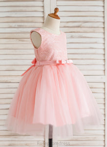 - Girl Thalia Bow(s) Scoop Ball-Gown/Princess Flower Neck Dress Flower Girl Dresses With Knee-length Sleeveless Tulle/Lace