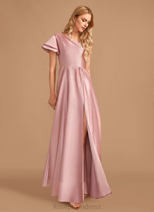 Neckline Embellishment SplitFront Length Fabric Silhouette Floor-Length A-Line One-Shoulder Kara Natural Waist Floor Length Bridesmaid Dresses