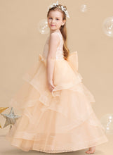 Load image into Gallery viewer, - Lola Sleeveless Scalloped Neck Girl Floor-length Dress Ball-Gown/Princess Back Lace/Flower(s)/Bow(s)/V Flower Girl Dresses Flower With Tulle