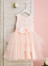 Load image into Gallery viewer, Flower Girl Dresses Lace/Flower(s)/Back Knee-length Dress Hole Satin/Tulle With Ball-Gown/Princess - Scoop Flower Girl Sleeveless Cloe Neck