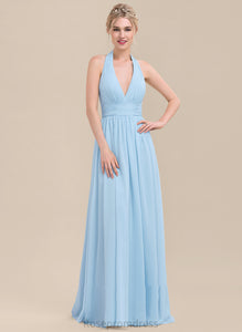 Halter A-Line Ruffle Fabric Silhouette Length Neckline Floor-Length Embellishment Karsyn A-Line/Princess Sleeveless Bridesmaid Dresses