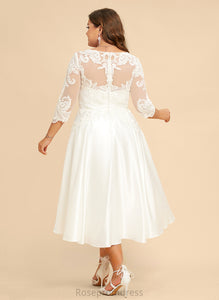 Jaqueline Lace Satin A-Line Wedding Illusion With Wedding Dresses Dress Tea-Length