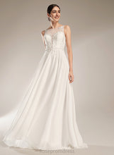 Load image into Gallery viewer, Illusion Chiffon Wedding Dress Wedding Dresses Lace Train A-Line With Tanya Sweep Sequins