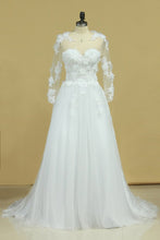 Load image into Gallery viewer, 2024 Hot Long Sleeves Wedding Dresses Scoop Tulle With Applique