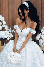 Load image into Gallery viewer, A Line Off The Shoulder Wedding Dresses Tulle With Applique And SRSPR88F3G3