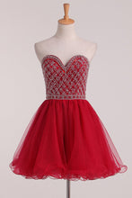 Load image into Gallery viewer, 2024 A Line Homecoming Dresses Sweetheart Beaded Bodice Tulle Lace Up