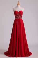 Load image into Gallery viewer, 2024 Sweetheart A Line Prom Dresses With Beading Sweep Train Chiffon Burgundy/Maroon