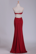 Load image into Gallery viewer, 2024 Sexy Open Back Sweetheart Prom Dresses With Applique And Slit Sheath