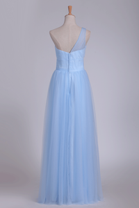 2024 One Shoulder A Line Bridesmaid Dresses Ruched Bodice Tulle