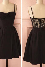 Load image into Gallery viewer, Spaghetti strap black simple lace cheap sexy homecoming prom dress BD0067