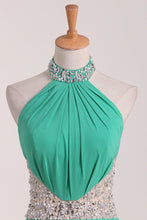 Load image into Gallery viewer, 2024 A Line Halter With Beading Chiffon Sweep Train Prom Dresses