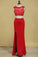 2024 Red Two-Piece Scoop Sheath With Applique And Beads Spandex Prom Dresses