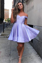 Load image into Gallery viewer, Off The Shoulder Satin A Line Short Homecoming Dress