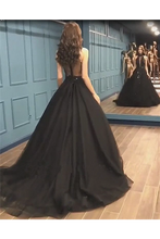 Load image into Gallery viewer, Sexy Ball Gown High Neck Black Tulle V Neck Sequins Party Dresses Prom SRSPQC2HNL1
