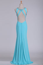 Load image into Gallery viewer, 2024 Sexy Open Back Scoop With Beads And Slit Prom Dresses Spandex Sheath