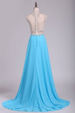 Load image into Gallery viewer, 2024 Scoop Prom Dresses Chiffon With Slit And Beads A Line