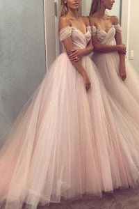 2024 A Line Off The Shoulder Tulle Prom Dresses With Beading And Ruffles