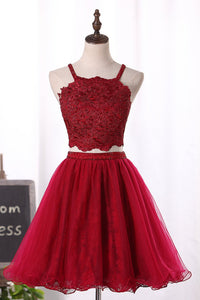 2024 Two-Piece Spaghetti Straps Homecoming Dresses A Line Tulle With Applique
