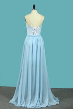 Load image into Gallery viewer, 2023 Lace &amp; Chiffon Prom Dresses Sweep Scoop Train Detachable