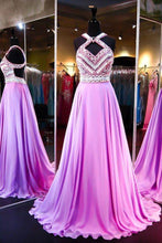 Load image into Gallery viewer, High Quality A-line Chiffon Halter Sleeveless Open Back Prom Dresses PG298