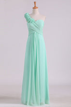 Load image into Gallery viewer, 2024 A Line One Shoulder With Handmade Flowers Chiffon Bridesmaid Dress