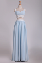 Load image into Gallery viewer, 2024 Two-Piece Spaghetti Straps A Line With Applique And Ruffles Chiffon Prom Dresses
