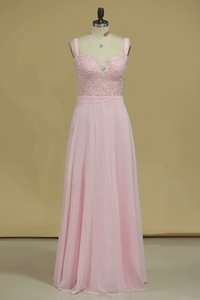 2024 Straps Chiffon With Applique A Line Prom Dresses Sweep Train
