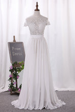 Load image into Gallery viewer, 2023 Chiffon Bateau A Line Wedding Dresses With Applique And Slit