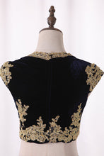 Load image into Gallery viewer, 2024 Two Pieces Prom Dresses V Neck A Line Velvet With Applique