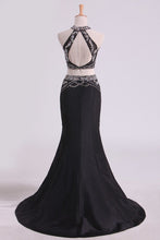 Load image into Gallery viewer, 2024 Black Open Back Prom Dresses Mermaid Floor Length Satin