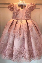 Load image into Gallery viewer, Princess Ball Gown Round Neck Pink Beads Flower Girl Dresses with Appliques SRS15587