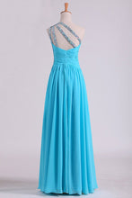 Load image into Gallery viewer, 2024 One Shoulder Prom Dresses A Line Chiffon With Beads And Ruffles