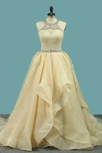 Load image into Gallery viewer, 2023 Organza A Line Scoop Wedding Dresses With Beading Court Train