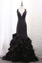 Load image into Gallery viewer, 2024 V Neck Mermaid Tulle &amp; Satin Prom Dress Sweep Train Zipper Back