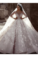Load image into Gallery viewer, Gorgeous Long Sleeves Flowers Ball Gown Wedding Dress With Sequin Beaded
