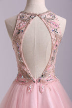 Load image into Gallery viewer, 2024 Stunning A Line Short/Mini Prom Dress Tulle With Beaded Lace Bodice Open Back Pink