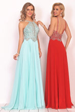 Load image into Gallery viewer, 2024 A Line Chiffon Spaghetti Straps Prom Dresses With Beading Floor Length
