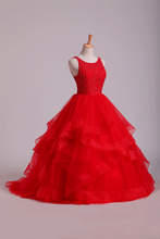 Load image into Gallery viewer, 2024 Red Scoop Ball Gown Tulle Floor Length With Beading