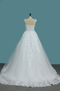 2024 Off The Shoulder A Line Tulle Wedding Dresses With Applique Court Train