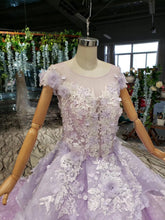 Load image into Gallery viewer, Ball Gown Lace Appliques Cap Sleeves Long Prom Dresses, Quinceanera SRS20480