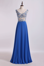 Load image into Gallery viewer, 2024 Bicolor Off The Shoulder Prom Dress Beaded Lace Bodice Chiffon Floor Length