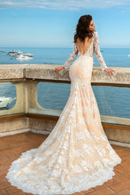 Load image into Gallery viewer, 2023 Tulle Scoop Long Sleeves With Applique Mermaid Wedding Dresses