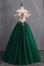 Load image into Gallery viewer, Off The Shoulder Floor Length Prom Dress With Appliques, Puffy Quinceanera Dress