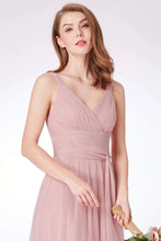 Load image into Gallery viewer, Simple A Line Pink V Neck Tulle Sleeveless Prom Dresses Long Bridesmaid Dresses SRS15383